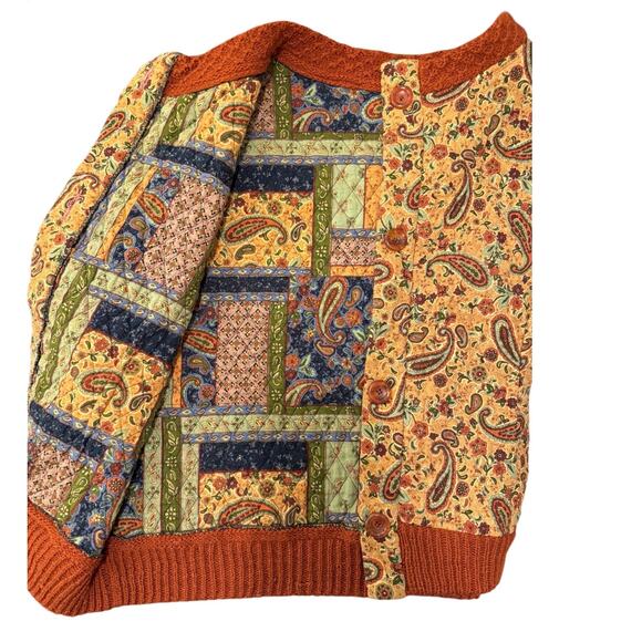 Vintage Handmade quilted bomber jacket Paisley patchwork lining large cottage - Picture 2 of 9